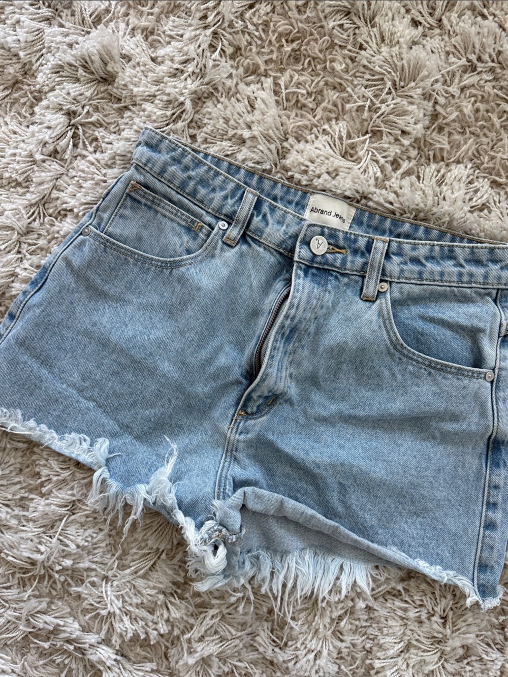Abrand Jeans High Relaxed Light Blue Denim Cutoff Shorts 30